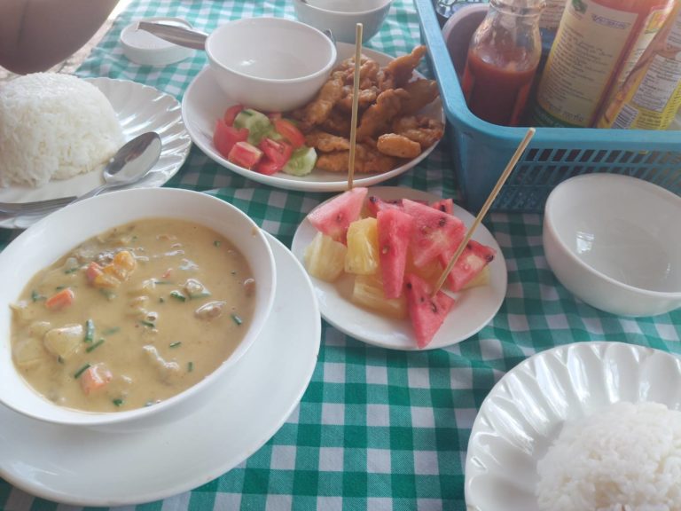 typical laotian food with dips