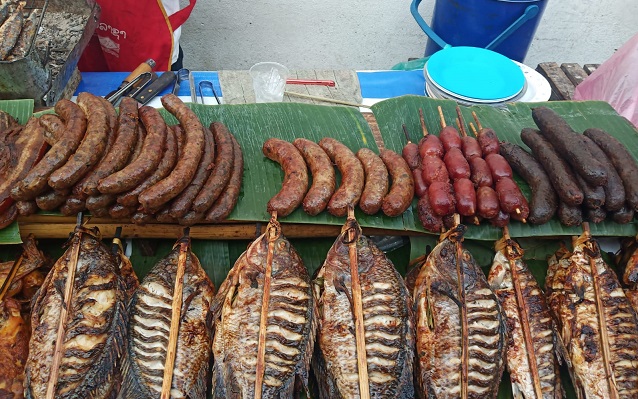 sausage stall in laos